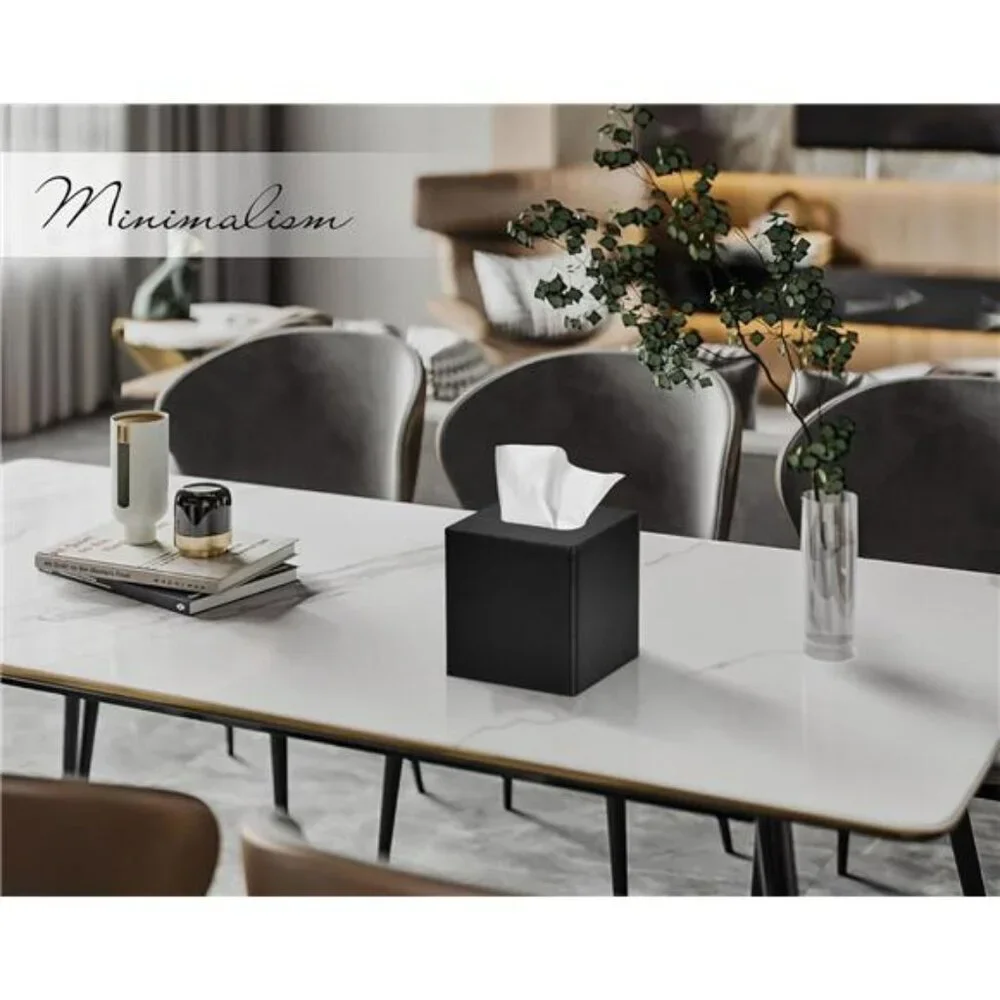Black PU leather square tissue box cover holder for bathroom bedroom office deco